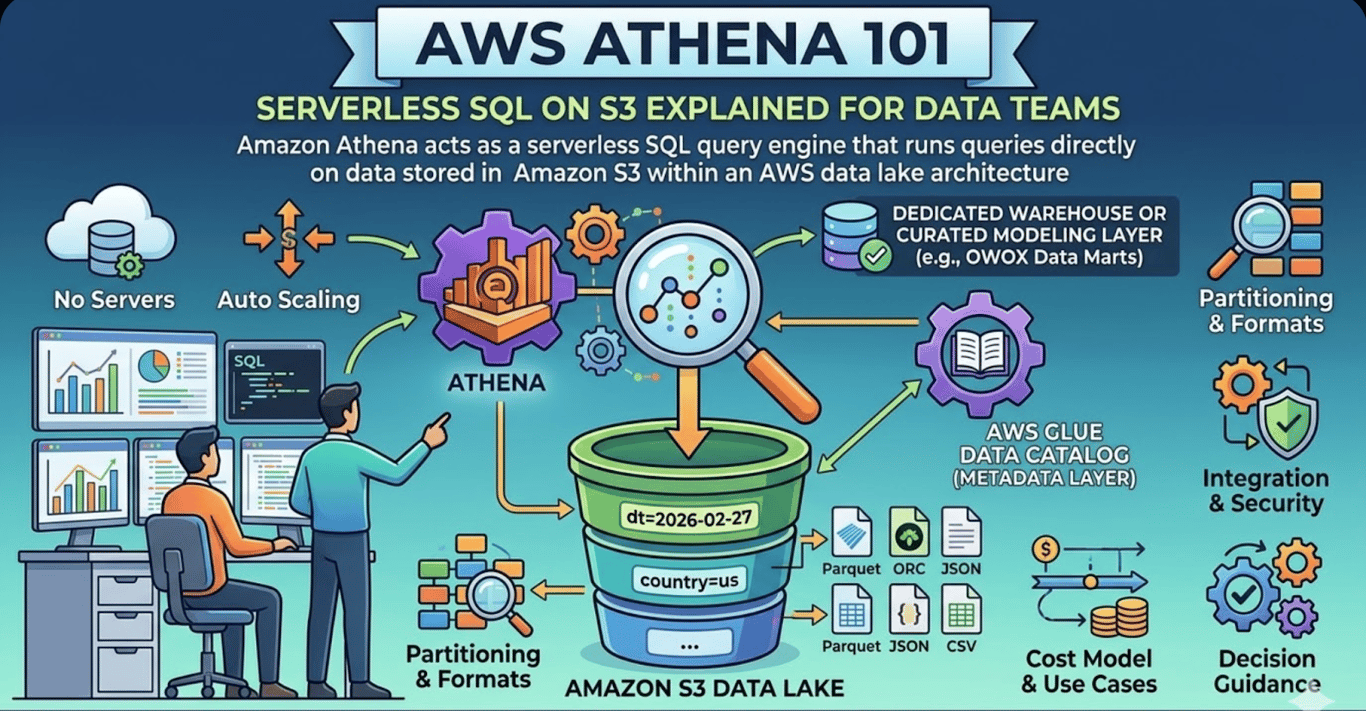 Amazon Athena acts as a serverless SQL query engine that runs queries directly on data stored in Amazon S3 within an AWS data lake architecture. i-radius i-shadow