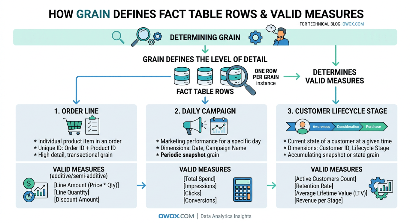 Diagram explaining fact table grain and how it determines the right measures . i-shadow i-radius