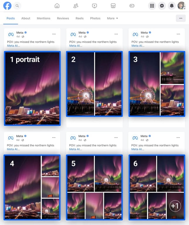 Collection of portrait-style photos in posts, organized as standalone visuals or in grid combinations. i-border i-radius