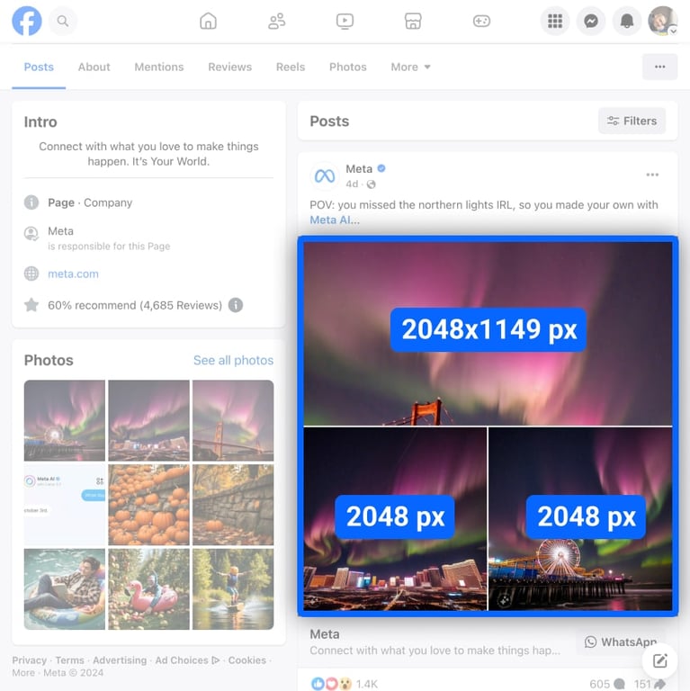 Grid layout of multiple images shared on a Facebook business page. i-border i-radius