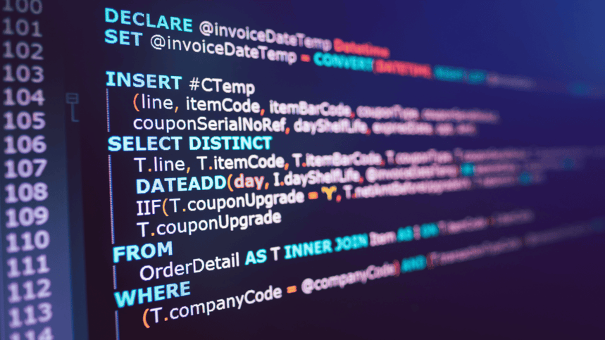 An SQL query with syntax highlighting, showcasing SQL query management and data efficiency. i-radius