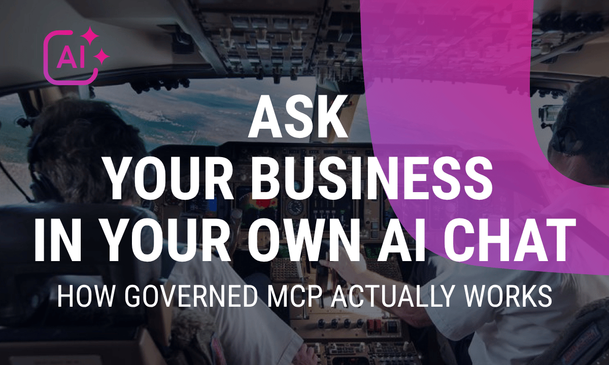 The chain of control behind governed MCP: authored data marts, structured-query-only AI, a full audit trail, and one-click access for business users.